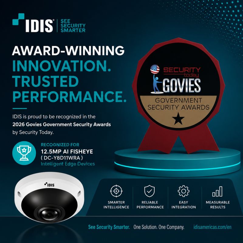 IDIS Recognized in 2026 Govies Government Security Awards: 12.5MP AI Fisheye earns recognition for intelligent edge innovation